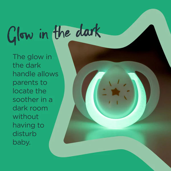Tommee Tippee Night Time Soother | 0-6m | Glow in the Dark | 2 Soothers Blue