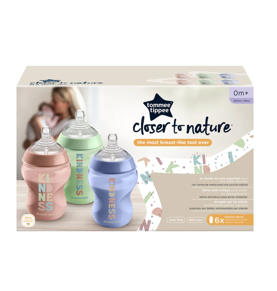 Tommee Tippee Closer to Nature Kindness Pastel Bottle, X6 Bottles, 260 ml