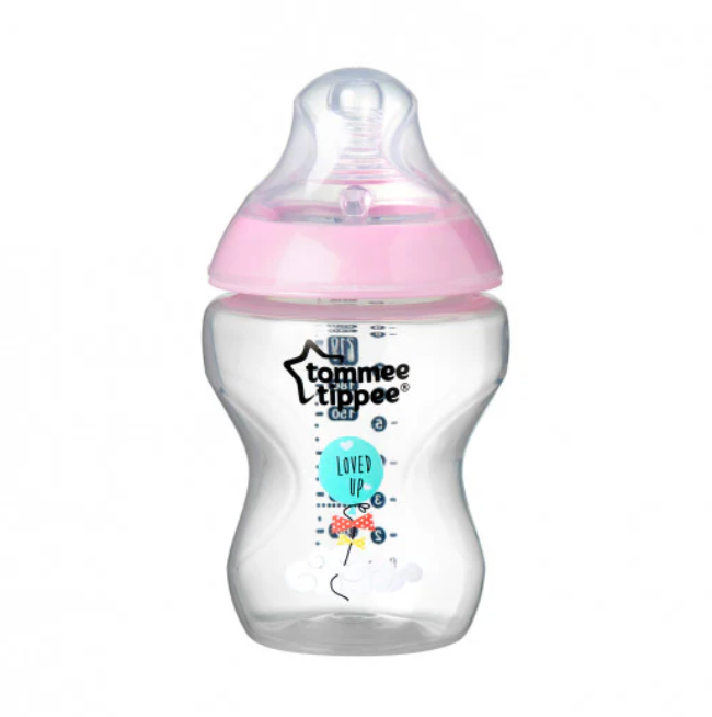 Tommee Tippee Closer to Nature Baby Bottle Decorated Pink, X2 Bottles, 260 ml