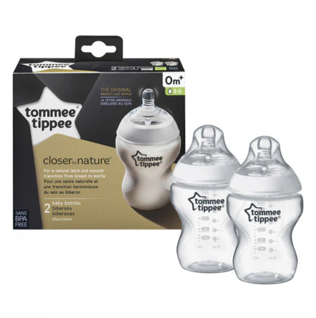 Tommee Tippee Closer to Nature 260 ml Feeding Bottles, X2 Bottles