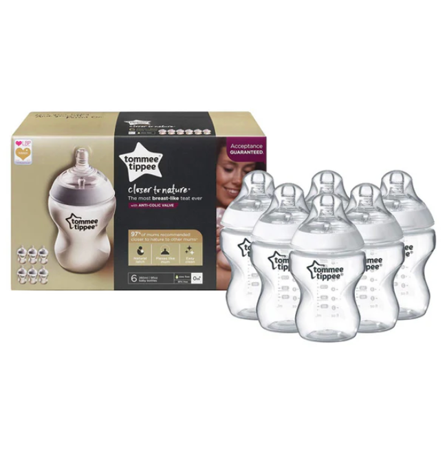 Tommee Tippee Closer to Nature Clear Bottles, 260 ml, Pack of 6