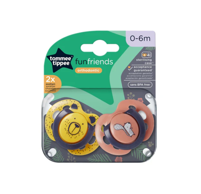 Tommee Tippee - Fun Friends | Pink | 2 Soothers | 0-6m