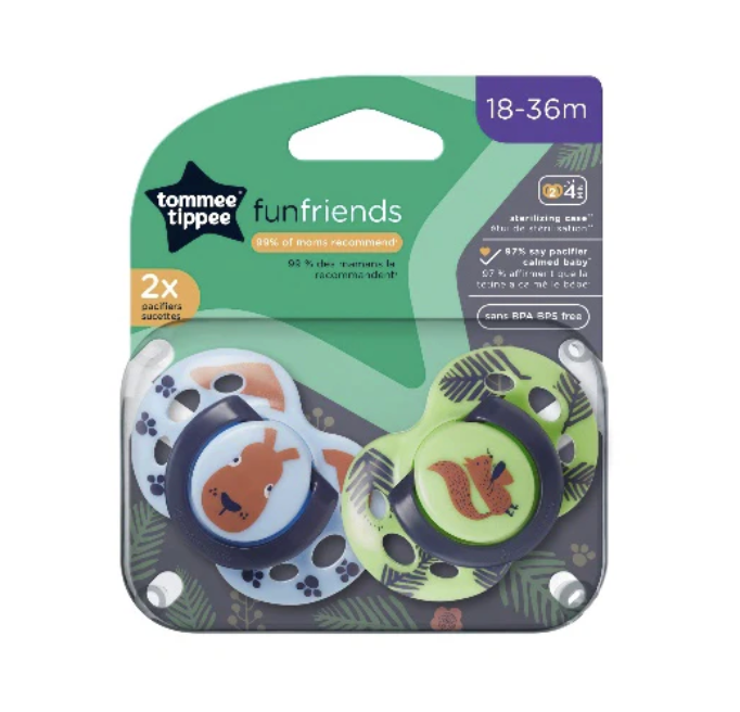 Tommee Tippee Fun Friends Blue | 2 Soothers 18 - 36 Months