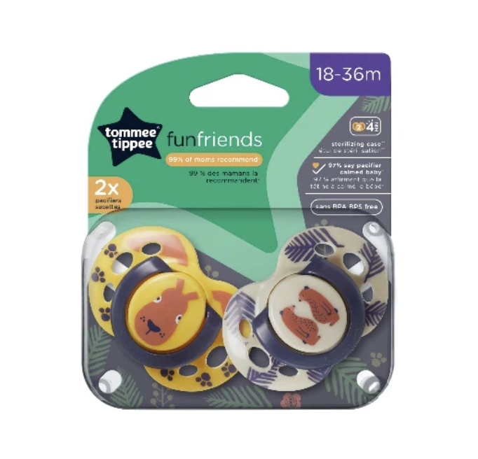 Tommee Tippee Fun Friends Blue | 2 Soothers 18 - 36 Months