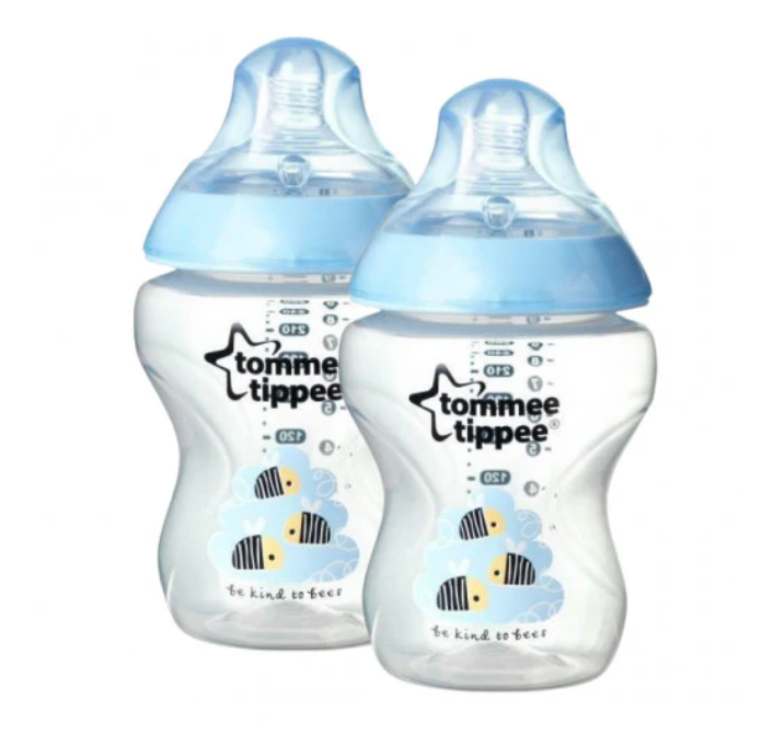 Tommee Tippee Closer to Nature Baby Bottle Decorated Blue, X2 Bottles, 260 ml