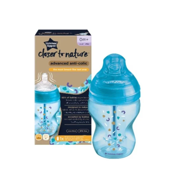 Tommee Tippee Advanced Anti Colic Decorated Bottle Heat Sensing, 260ml, Blue