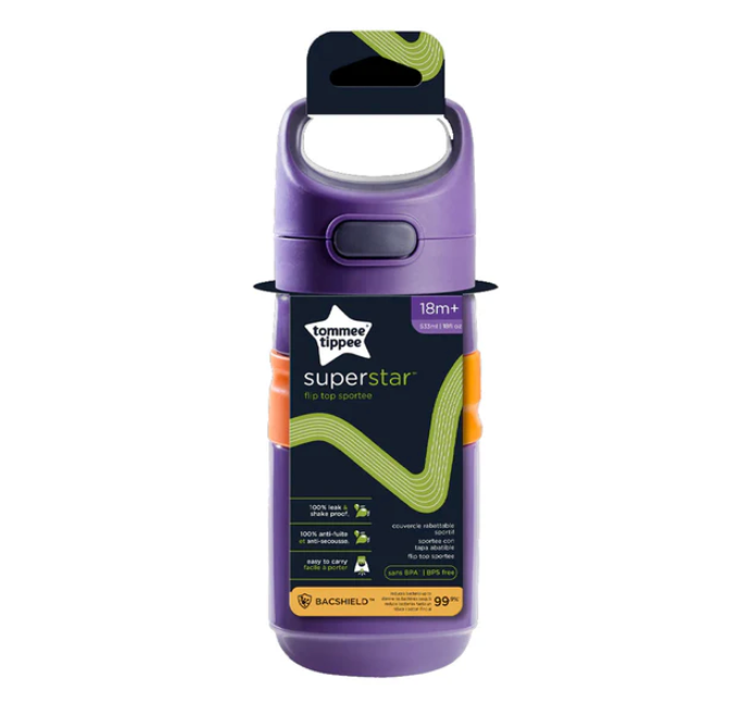 Tommee Tippee Superstar Straw Bottle 500ml | 18m+ | Purple