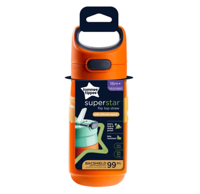 Tommee Tippee Superstar Straw Bottle 500ml | 18m+ | Orange