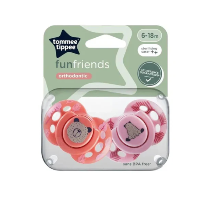 Tommee Tippee - Fun Friends | Pink | 2 Soothers 18 - 36 Months