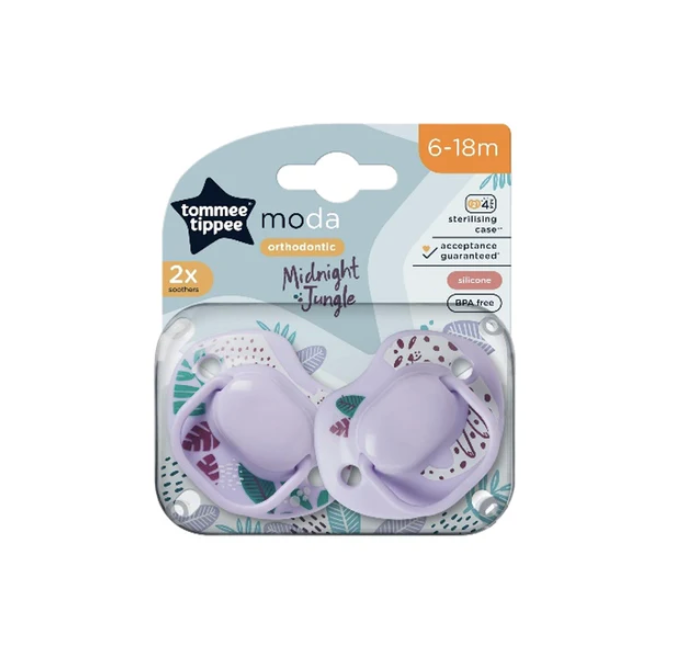 Tommee Tippee Moda Soother Midnight Jungle Purple | 2 Soothers 6 - 18 Months