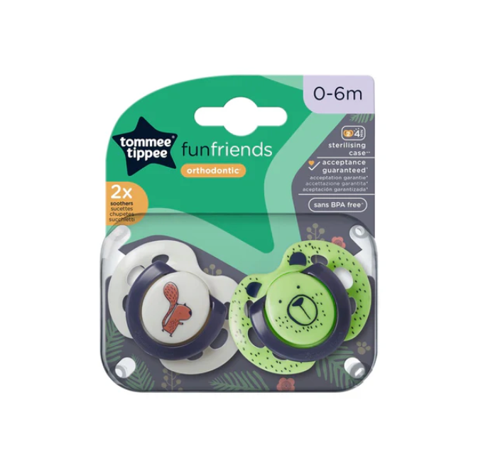 Tommee Tippee - Fun Friends | Beige | 2 Soothers | 0-6m