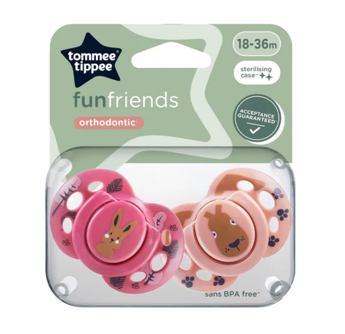 Tommee Tippee - Fun Friends | Red | 2 Soothers 18 - 36 Months