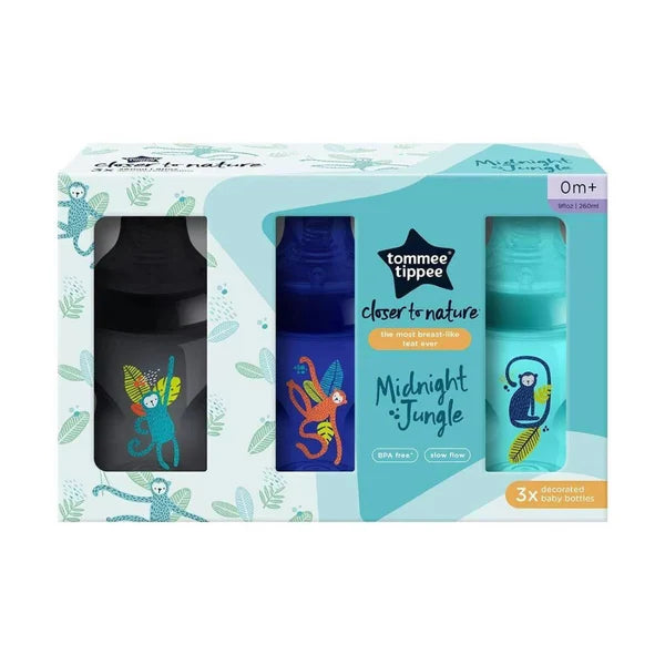 Tommee Tippee Closer to Nature Bottles Midnight Jungle Kit | 0m+ | Pack of 3