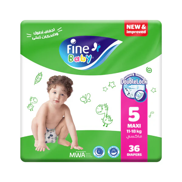 Fine Baby Diapers Size 5 (11-18 Kg) Jumbo Pack 36 Diapers